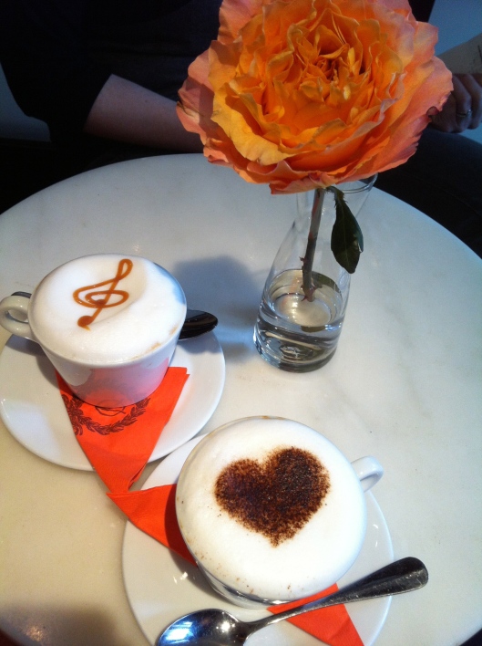 Cappuccino Caramel (music) and regular Cappuccino (heart)
